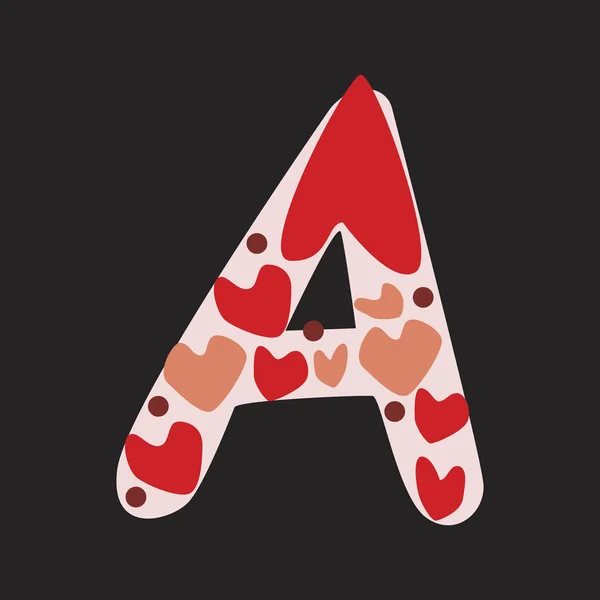 A betű piros és rózsaszín doodle szív elszigetelt fekete bac — Stock Vector
