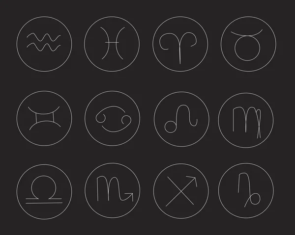 Tierkreiszeichen isoliert auf schwarzem Hintergrund für Design und Belegung — Stockvektor