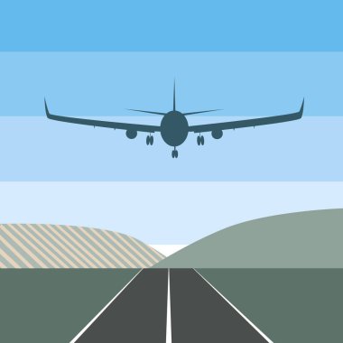 Pistin üzerinde bir yolcu uçağı, vektör stoku. 