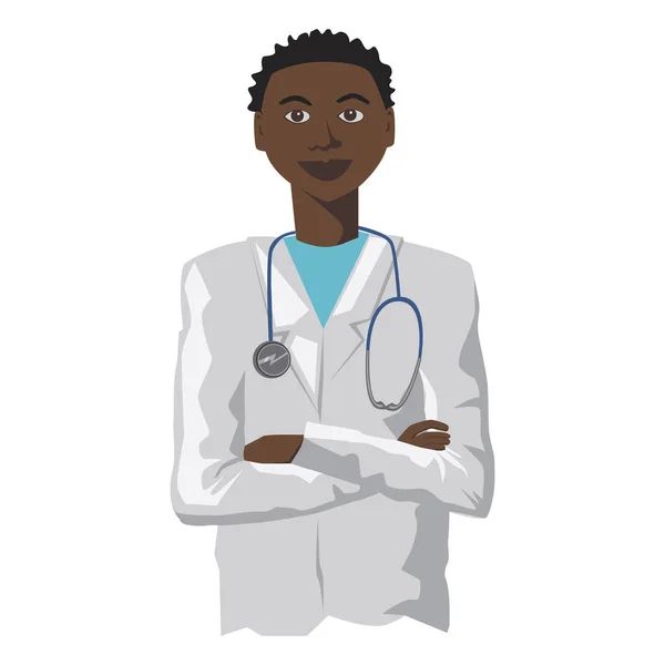 A Black male doctor in clinic in white coat with stethoscope iso — Stock Vector