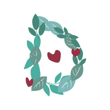 Yeşil yapraklı, dallı ve kalpli bir D harfi. 