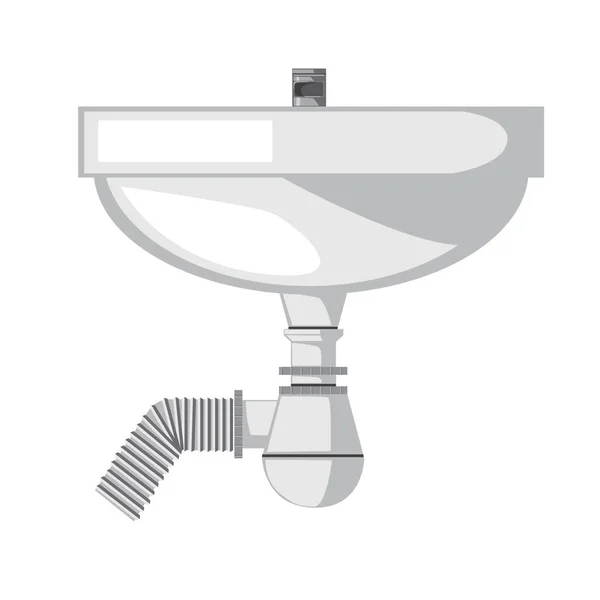 Раковина и трубы на кухне или в ванной комнате изолированы на белом фоне для дизайна, плоский векторный инвентарь иллюстрации с сантехникой и хромовым краном — стоковый вектор