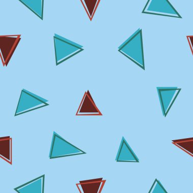 90 'lar ya da 80' ler tarzında soyut figürlere sahip, mavi arkaplandaki çocuklar ya da bebekler için retro, pürüzsüz bir model, karalama üçgenli vektör stoku çizimi