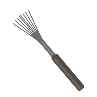Çiftlik ve bahçıvanlık kavramı olarak ahşap saplı bir süpürge veya metal helikopter, beyaz arka planda izole edilmiş tek bir nesne veya çevre dostu bahçe aracı ile düz vektör stok illüstrasyonu