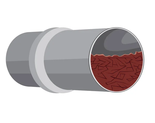 Um tubo de corte e bloqueio em um oleoduto de irrigação terrestre isolado em um fundo branco para projeto, uma ilustração de estoque vetorial com bloqueio no conceito de problemas de tubulação . — Vetor de Stock