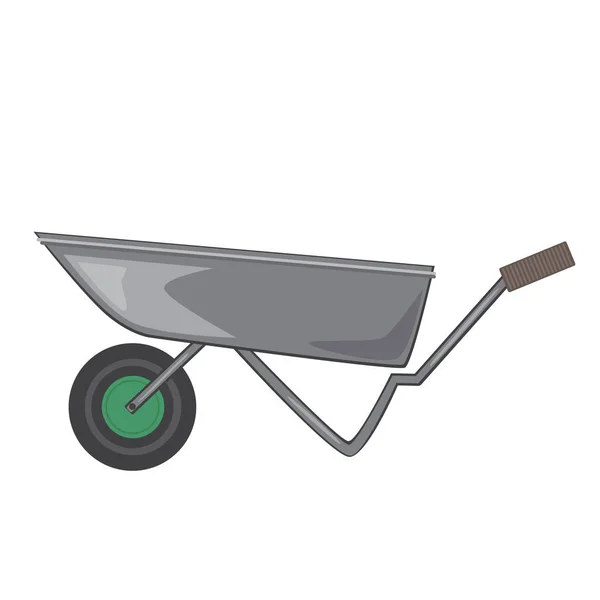 A garden wheelbarrow with green wheel isolated on white background, a flat vintage vector stock illustration as logo or icon — Stock vektor