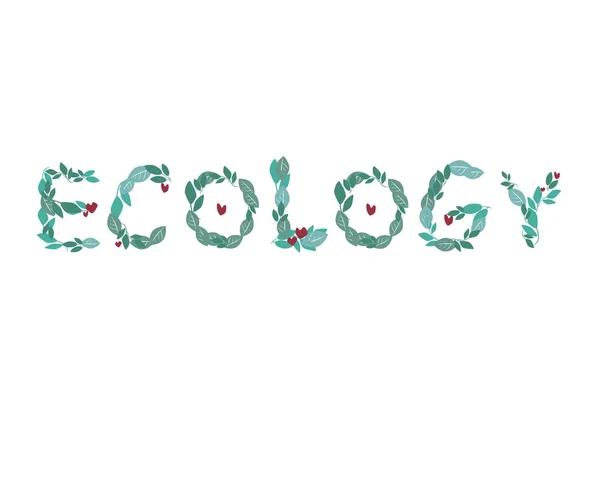 Un testo di ecologia con carattere da foglie verdi è isolato su uno sfondo bianco per il design, un'illustrazione vettoriale con la parola eco o lettere stampabili. — Vettoriale Stock