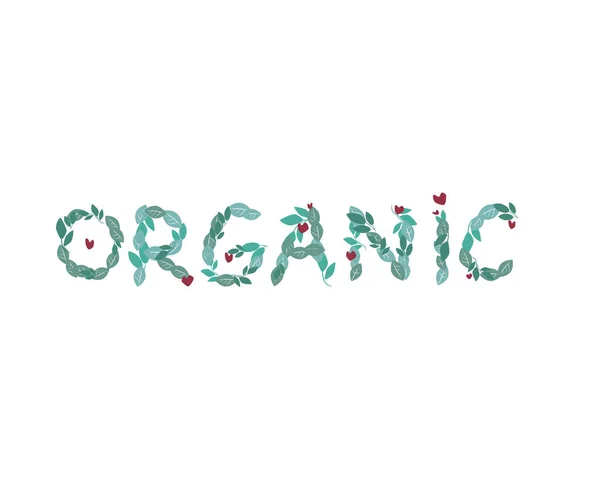 A organic text with font from green leaves is isolated on a white background for design, a vector stock illustration with words or letters as eco friendly concept for business — 스톡 벡터