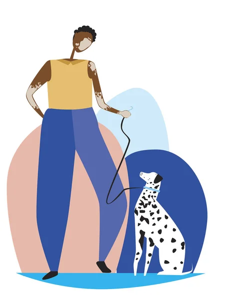 Bir Vetiligo ve genç ya da yetişkin bir kadın ya da Dolmatian köpeği olan bir adam, bir vektör stok illüstrasyonu olarak kendini sevme konsepti — Stok Vektör