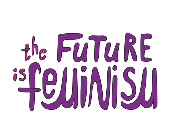 Um lettering com o texto Futuro do Feminismo como um conceito de poder das meninas e feminismo, uma ilustração de estoque vetorial com listras cômicas isoladas em fundo branco —  Vetores de Stock