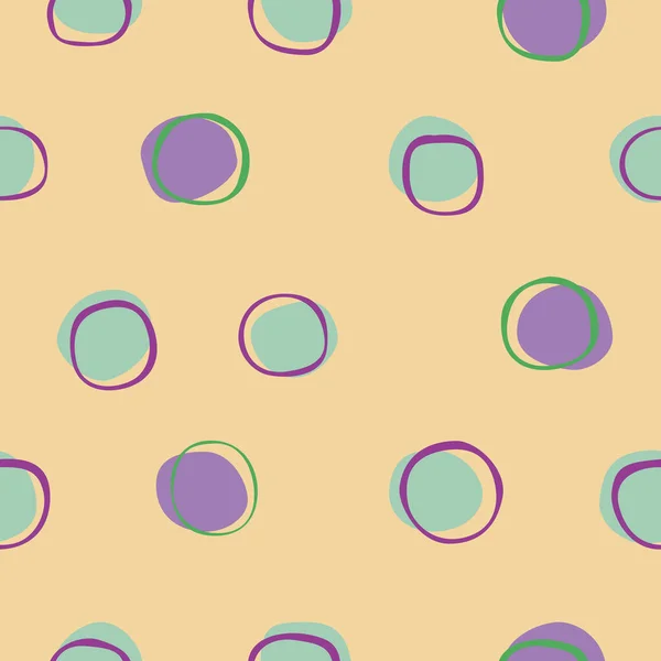 A Seamless pattern with violet and green random circles for kids and toddlers, a vector stock illustration in the style of 90s or 80s on an orange background — 스톡 벡터