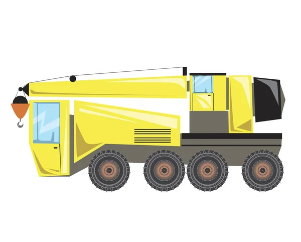 A heavy manipulator with crane and hook isolated on a white background for design, a flat vector stock illustration with a single yellow construction machine — Stock vektor