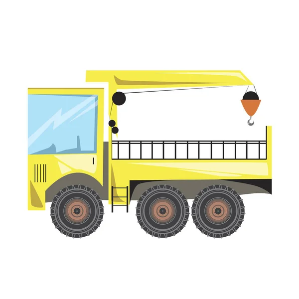 Ein Manipulator Hakenkran isoliert auf weißem Hintergrund, eine flache Vektorstock-Illustration mit einer einzigen gelben schweren Baumaschine für die Konstruktion — Stockvektor
