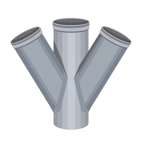 Trojvětvová trubka je izolována na bílém pozadí pro návrh, plochý vektorový stock ilustrace s Pvc potrubí, odtok vody nebo kanalizace jako potrubí — Stockový vektor