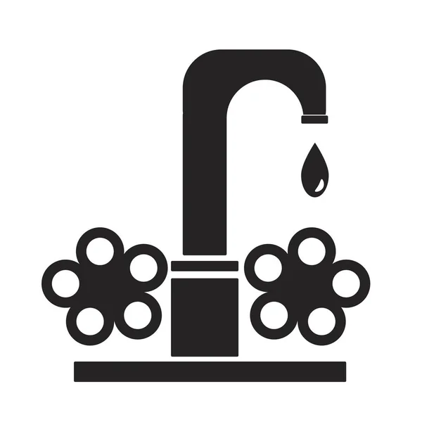 Ein Wasserhahn isoliert auf weißem Hintergrund als Logo oder Emblem für Design, eine Vintage Silhouette Vektor Stock Illustration mit schwarzem Retro-Element und einem Tropfen Wasser — Stockvektor