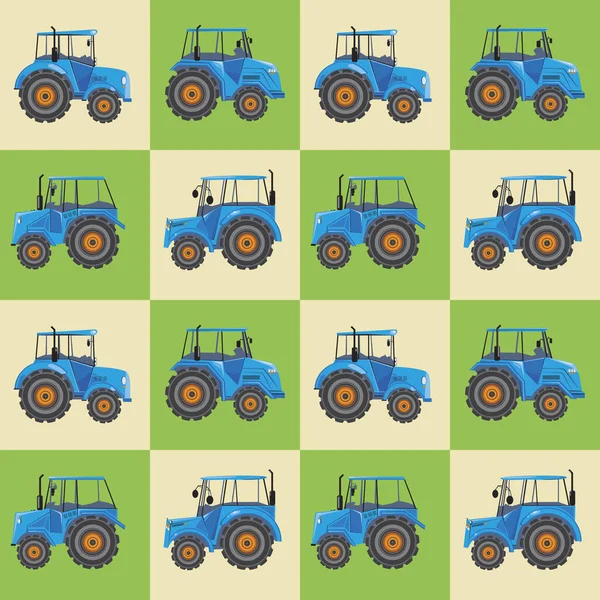 Seamless Pattern Tractors Chessboard Cage Background Children Boys Vector Stock — Stock Vector