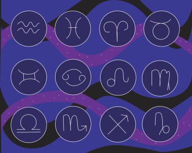 Bir astroloji ve dizayn için burç işaretleri. Falcılık ve okültizm içeren bir vektör stoku çizimi kart, kartpostal, poster gibi.