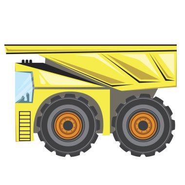 Büyük tekerlekleri olan büyük bir kamyon ve beyaz bir arka planda tasarım için izole edilmiş kariyeri olan bir ceset. Fosil taşıma kavramı olarak endüstriyel ağır makineli düz vektör stok çizimi