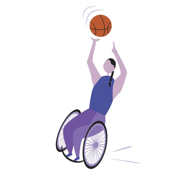 Basketball Player Wheelchair Ball Isolated White Background Design Flat Vector — Stock Vector