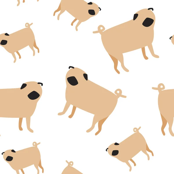 白い背景にプラグで隔離されたシームレスなパターン 生地や繊維に印刷するためのかわいいスカンジナビア犬とフラットベクトルストックイラスト — ストックベクタ