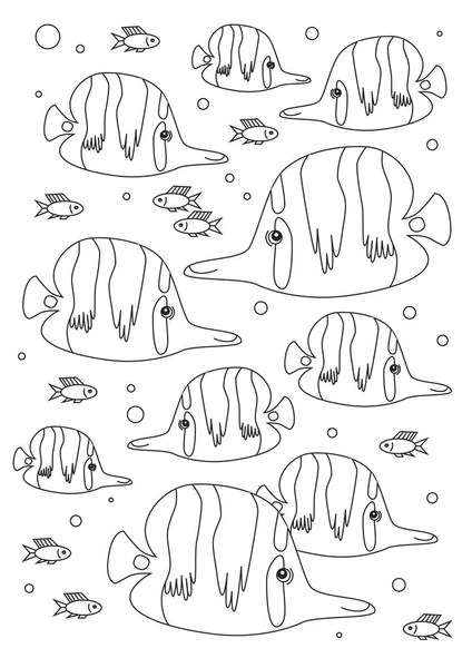 Coloring Page Ulietensis Chaetodon Butterflyfish Outline Graphic White Background 등고선 — 스톡 벡터