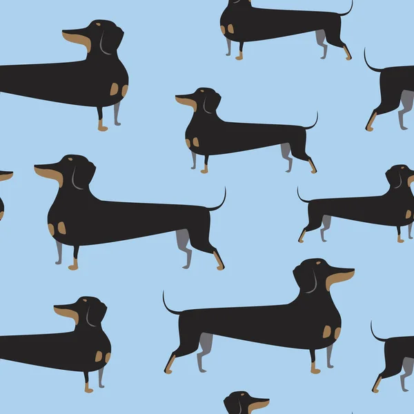 背を向ける頭を持つプロファイルで黒ダックスフント犬とシームレスなパターン 布や織物に印刷するためのペットと北欧フラットベクトルイラスト — ストックベクタ