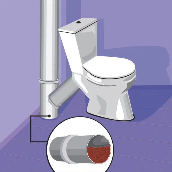 Eine Toilettenschüssel Und Ein Rohr Einem Abschnitt Mit Einer Verstopfung — Stockvektor