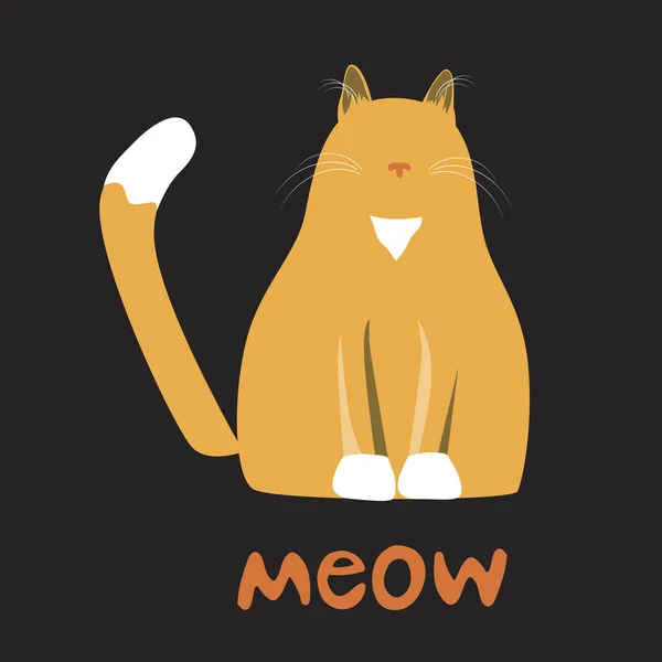 Orange Fluffy Cat Tassels Ears White Tail Paws Lettering Text — Stock Vector