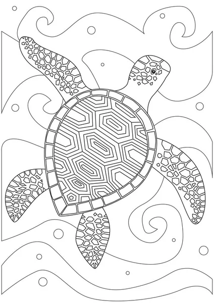 Desenho Para Colorir Com Tartaruga Mar Oceano Bolhas Desenho Ilustração —  Vetores de Stock