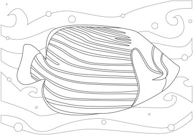 Melek balıklı boyama sayfası ya da yetişkinler için antisress tedavisi için tropikal balık. Çizgili bir deniz hayvanının, boyama kitabı basmak için beyaz arkaplandaki ana hatları.