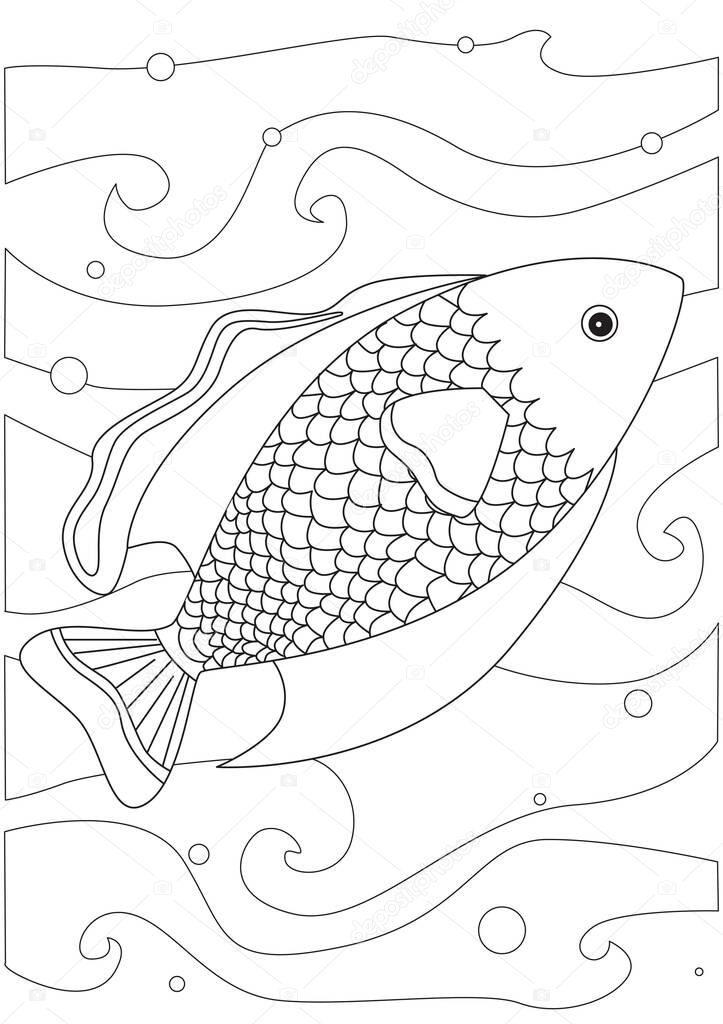 ✅ goldfish coloring page with scales fins and details for