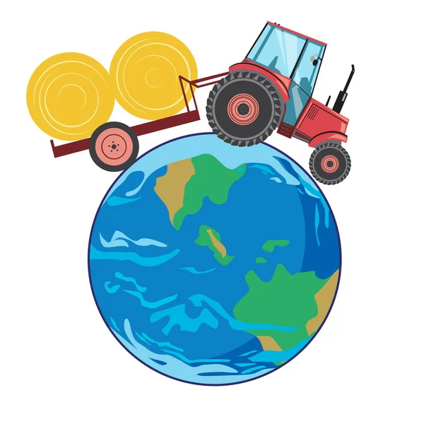 Tracteur Avec Une Culture Planète Terre Est Isolé Sur Fond — Image vectorielle
