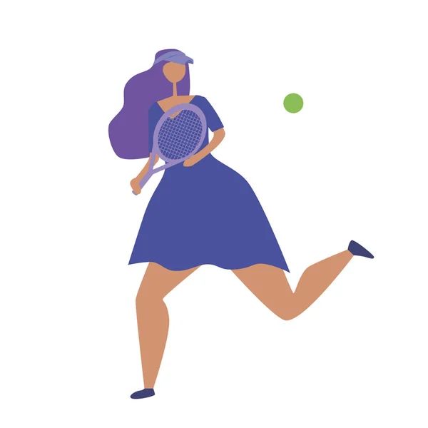 一个女孩子打网球是一种胜利和成功的运动概念 用一个穿着连衣裙 头戴面罩的年轻或成年妇女作的牲畜矢量平面插图 — 图库矢量图片