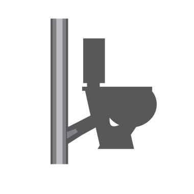 Bir klozet silueti ve su boşaltma borusu beyaz arka planda tasarlandı. Su drenajı kavramı olarak kanalizasyon ve tuvaletli vektör stoku çizimi.