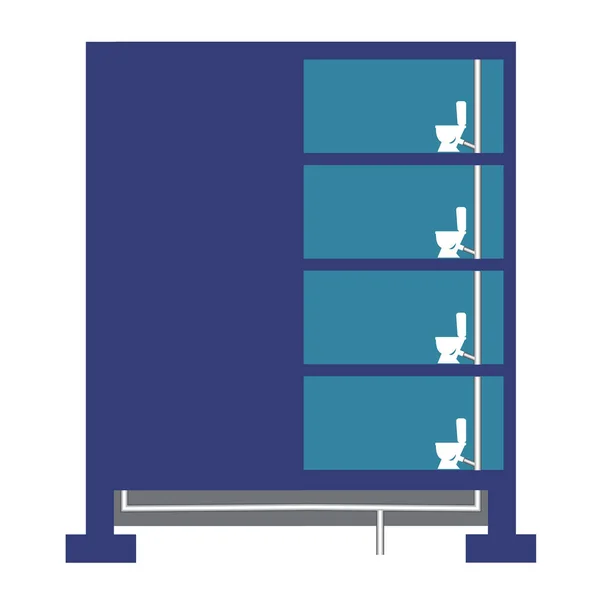 Assainissement Dans Bâtiment Plusieurs Étages Dans Cuvette Toilette Isolé Sur — Image vectorielle