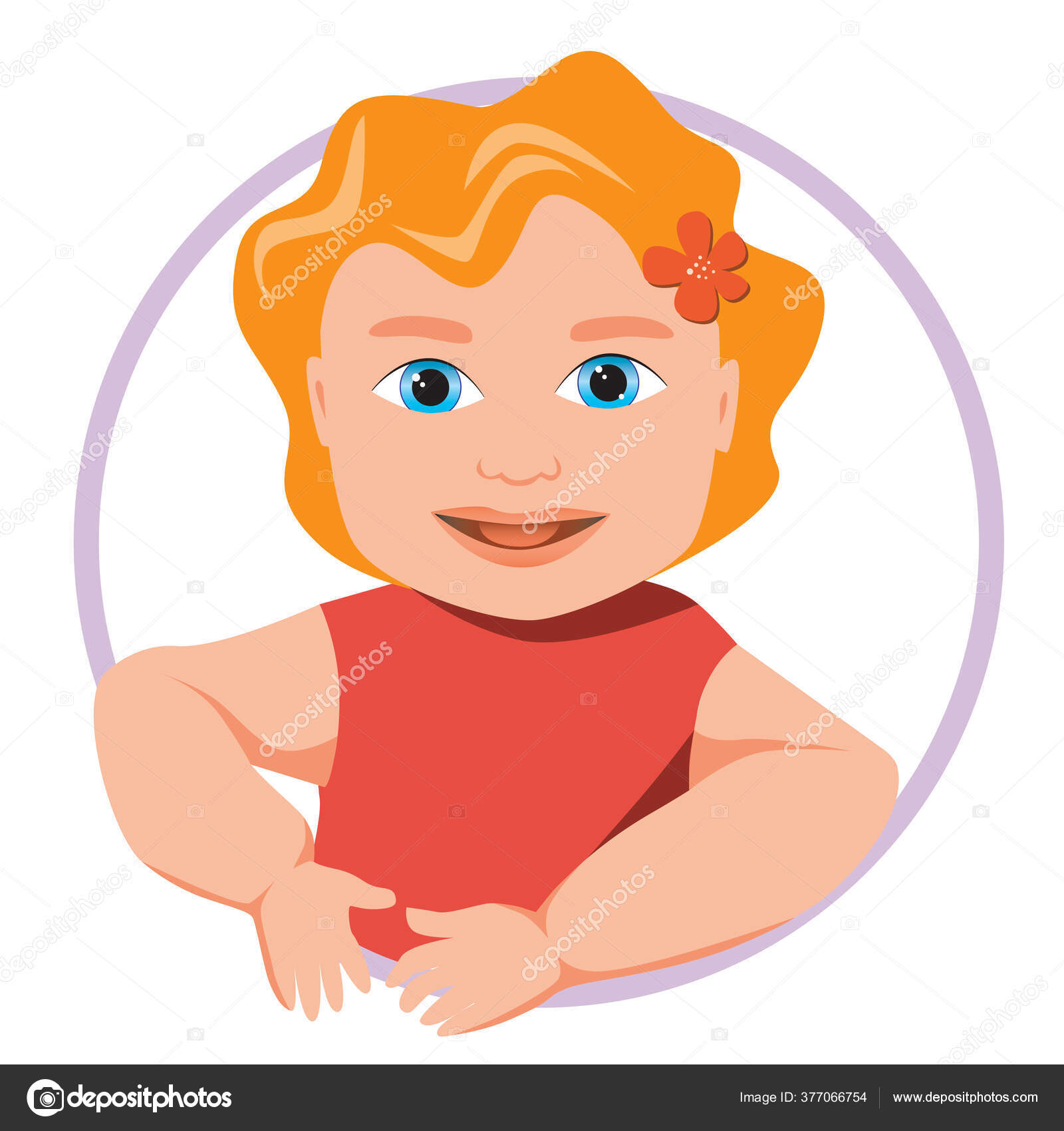 丸いロゴやエンブレムとして赤い服のかわいい赤い髪の女の子や赤ちゃん デザインのための白い背景に隔離されたかわいい顔のキャラクターの赤ちゃん と漫画のベクトルストックイラスト ストックベクター C Miroshnikova Viktoriia