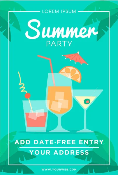 Summer Party Poster Flyer Banner Design Con Succhi Frutta Cocktail — Vettoriale Stock