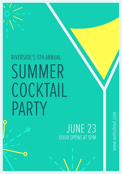 Cocktail Party Uitnodigingskaart Flyer Poster Design Met Cocktailglas Een Groene — Stockvector