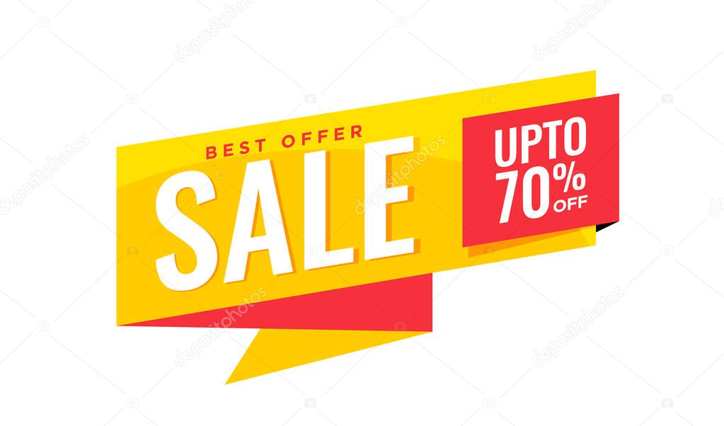 Sale banner up to 70% off, best offer, special offer, 70% off sale, clearance sale. Vector Illustration.
