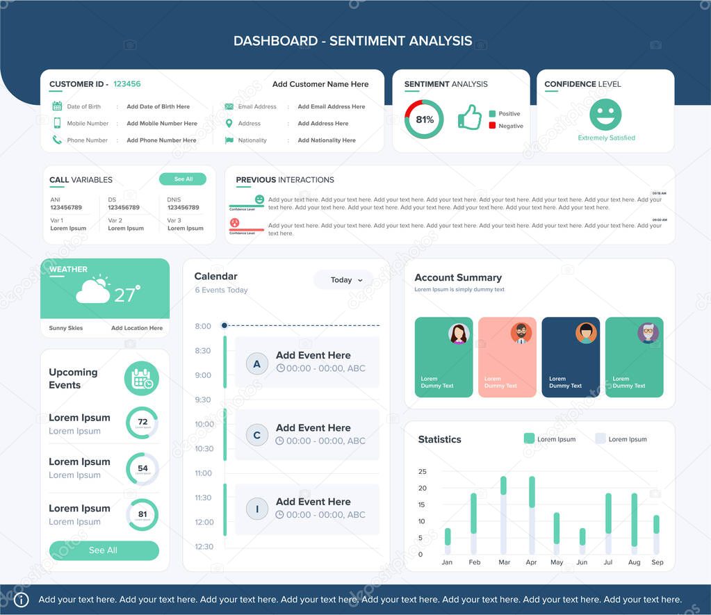 Info graphic dashboard template ui for sentiment analysis. Vector Illustration