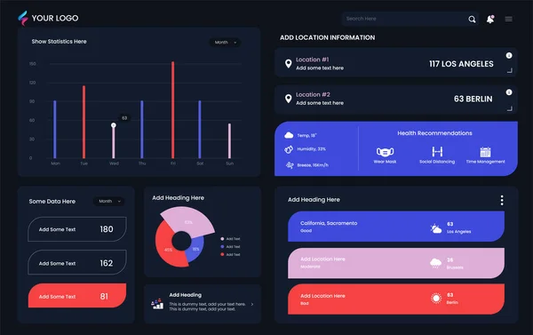 Mall För Infographic Instrumentpanel Företag Analys Och Big Data Infographic — Stock vektor