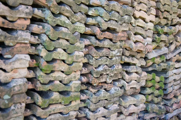 Çatı Kiremitleri Bir Duvara Yerleştirilmiş Kırsal Alan Desen — Stok fotoğraf