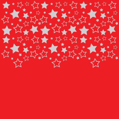 Metin için boş alanı olan çerçeve. Gümüş yıldızların sınırı. kırmızı arka plan. Noel ve Yeni Yıl tebrik kartı, afiş, davetiye, paketleme tasarımı, illüstrasyon deseni için vektör