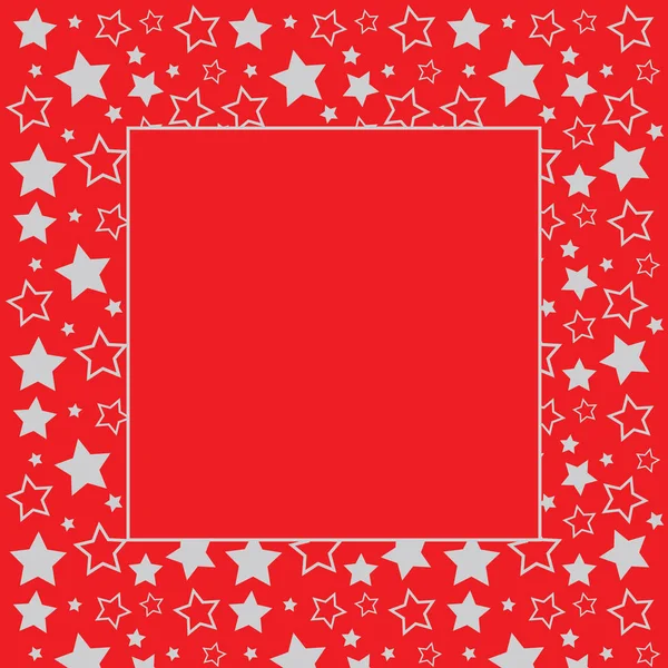 Frame with blank space for text. Border of silver stars. red background. Vector for Christmas and New Year greeting card, banner, invitation, packaging design, illustration pattern