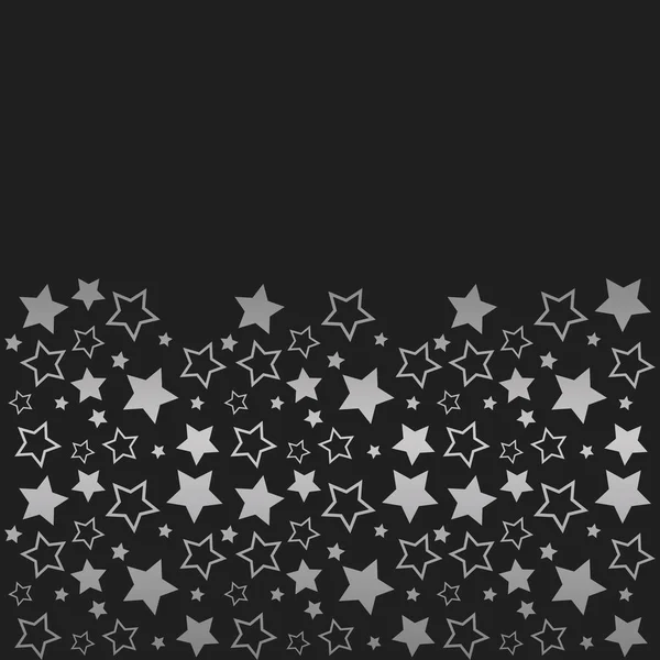 Frame with blank space for text. Border of silver stars on black background. Vector for Christmas and New Year greeting card, banner, invitation, packaging design, illustration pattern