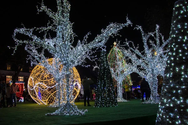 Varna Bulgaria December 2019 Colorful Christmas Decorations Lights Night New — Stock Photo, Image