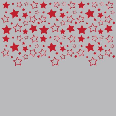 Metin için boş alanı olan çerçeve. Kızıl yıldızların sınırı. gri arka plan. Noel ve Yeni Yıl tebrik kartı, afiş, davetiye, paketleme tasarımı, illüstrasyon deseni için vektör