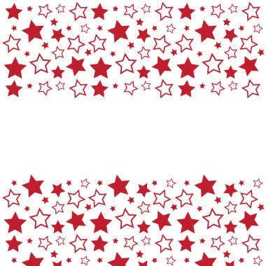 Metin için boş alanı olan çerçeve. Kızıl yıldızların sınırı. Beyaz arka plan. Noel ve Yeni Yıl tebrik kartı, afiş, davetiye, paketleme tasarımı, illüstrasyon deseni için vektör