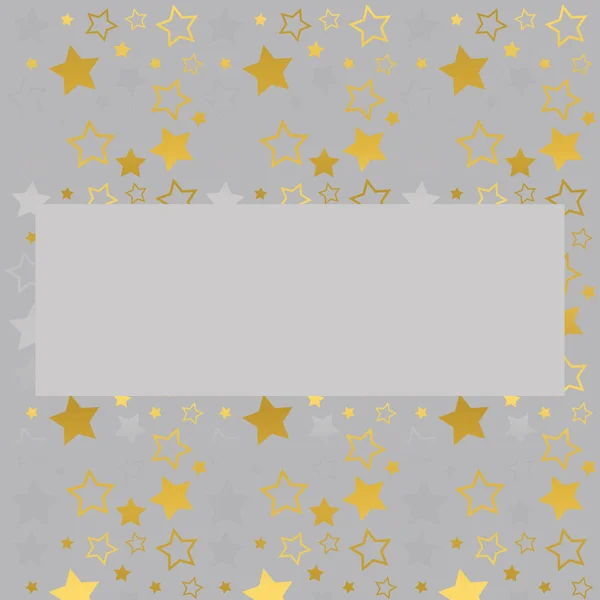 Frame with blank space for text. Border of silver and golden stars. gray background. Vector for Christmas and New Year greeting card, banner, invitation, packaging design, illustration pattern