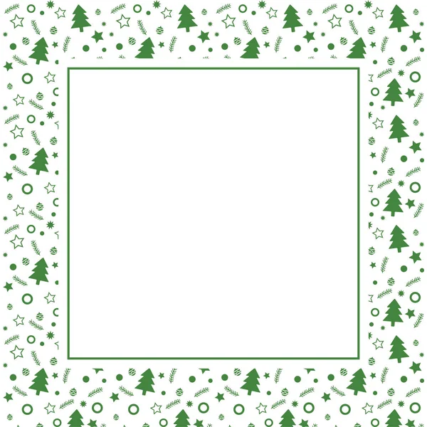 Metin için boş alanı olan çerçeve. Xmas oyuncakları, ağaç ve yıldızların sınırı. Noel ve Yeni Yıl tebrik kartı, afiş, davetiye, paketleme tasarımı, illüstrasyon deseni için vektör